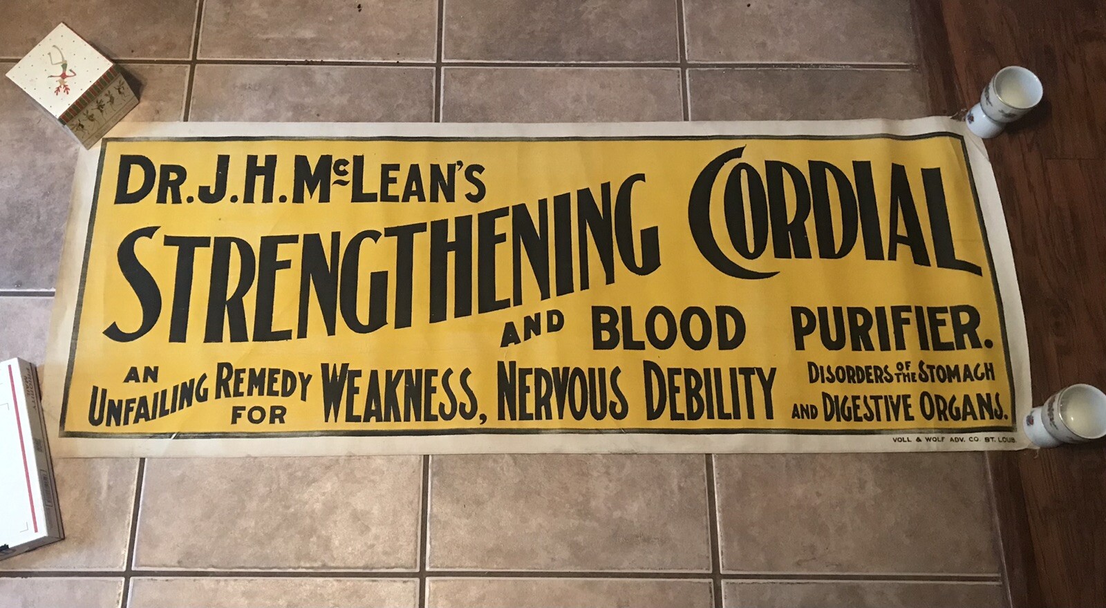 RARE Apothecary Medicine Advertisement Dr. J.H. McLean's Fabric 1800’s 48 X 18