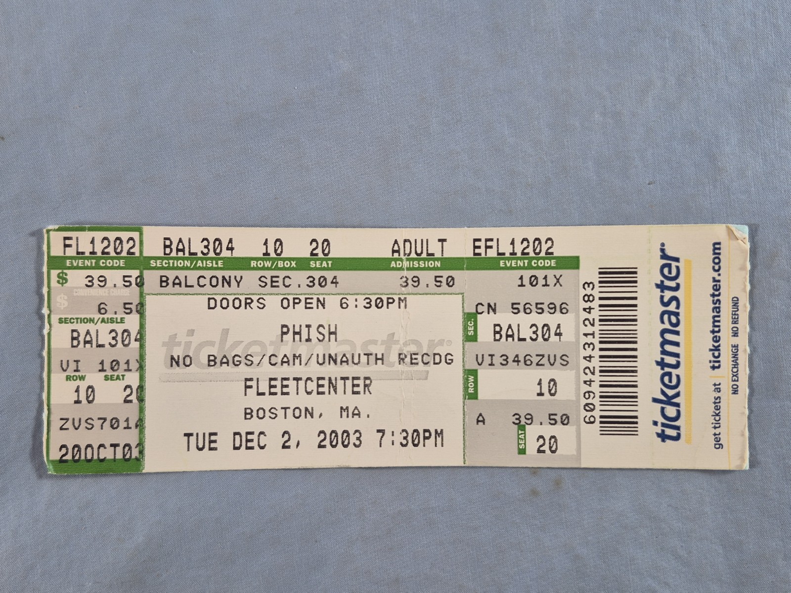 December 12-2-03 2003 PHISH Ticket Stub Fleet Center Boston 20th Anniversary December 12-2-03 2003 PHISH Ticket Stub Fleet Center Boston 20th Anniversary
