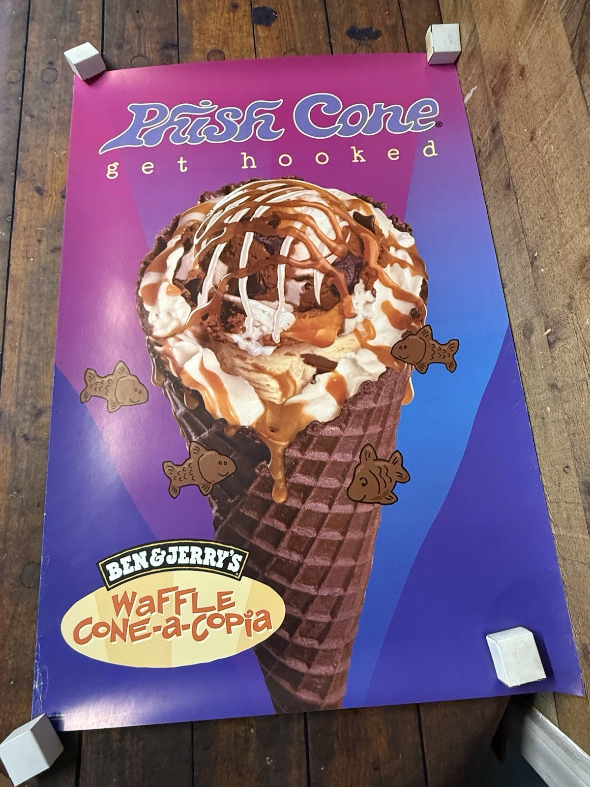 Ben & Jerry’s Phish Cone Poster 2000 Get Hooked Promo Waffle Cone-a-Copia 36x24 Ben & Jerry’s Phish Cone Poster 2000 Get Hooked Promo Waffle Cone-a-Copia 36x24