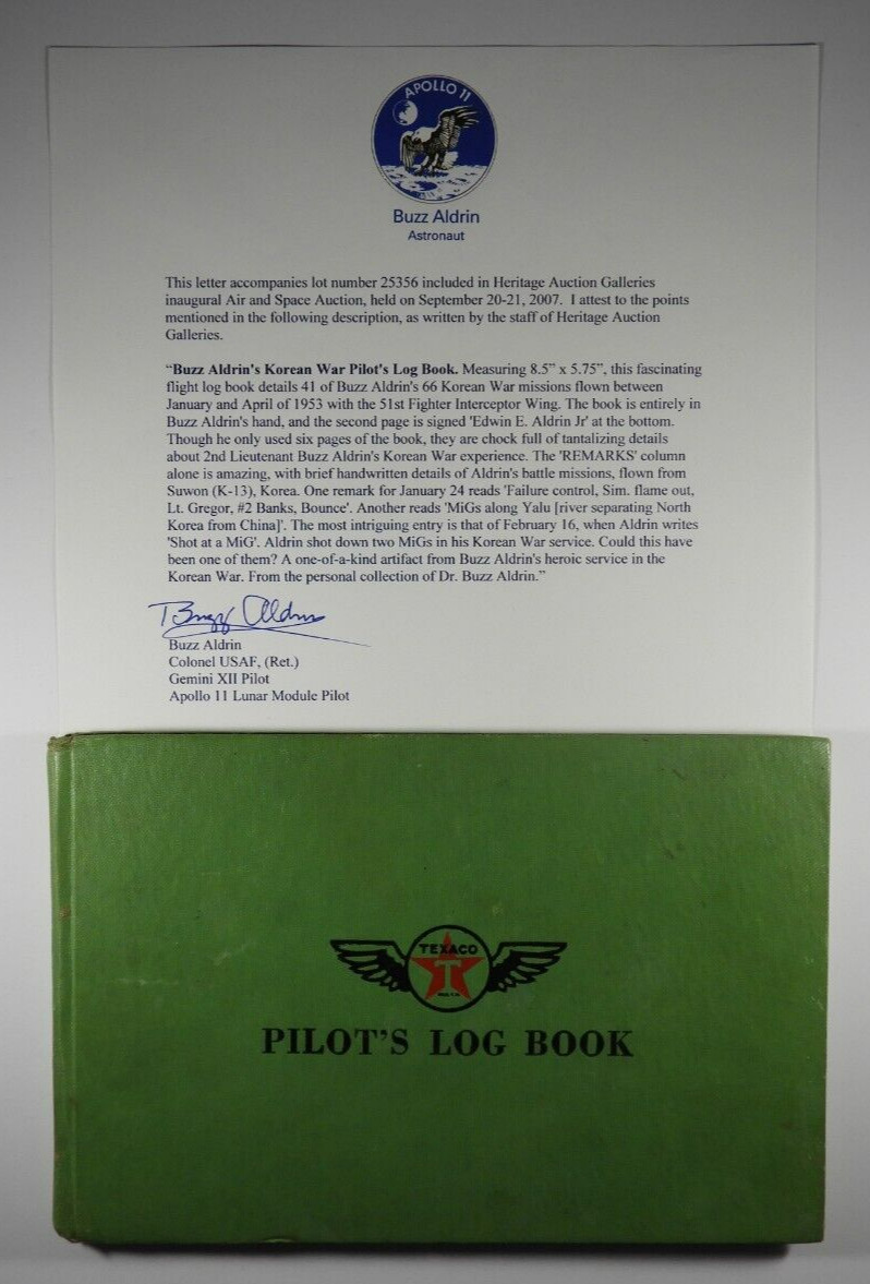 Buzz Aldrin’s 1953 Korean War Pilot’s Log Book - Details Shooting Down Enemy MiG Buzz Aldrin’s 1953 Korean War Pilot’s Log Book - Details Shooting Down Enemy MiG