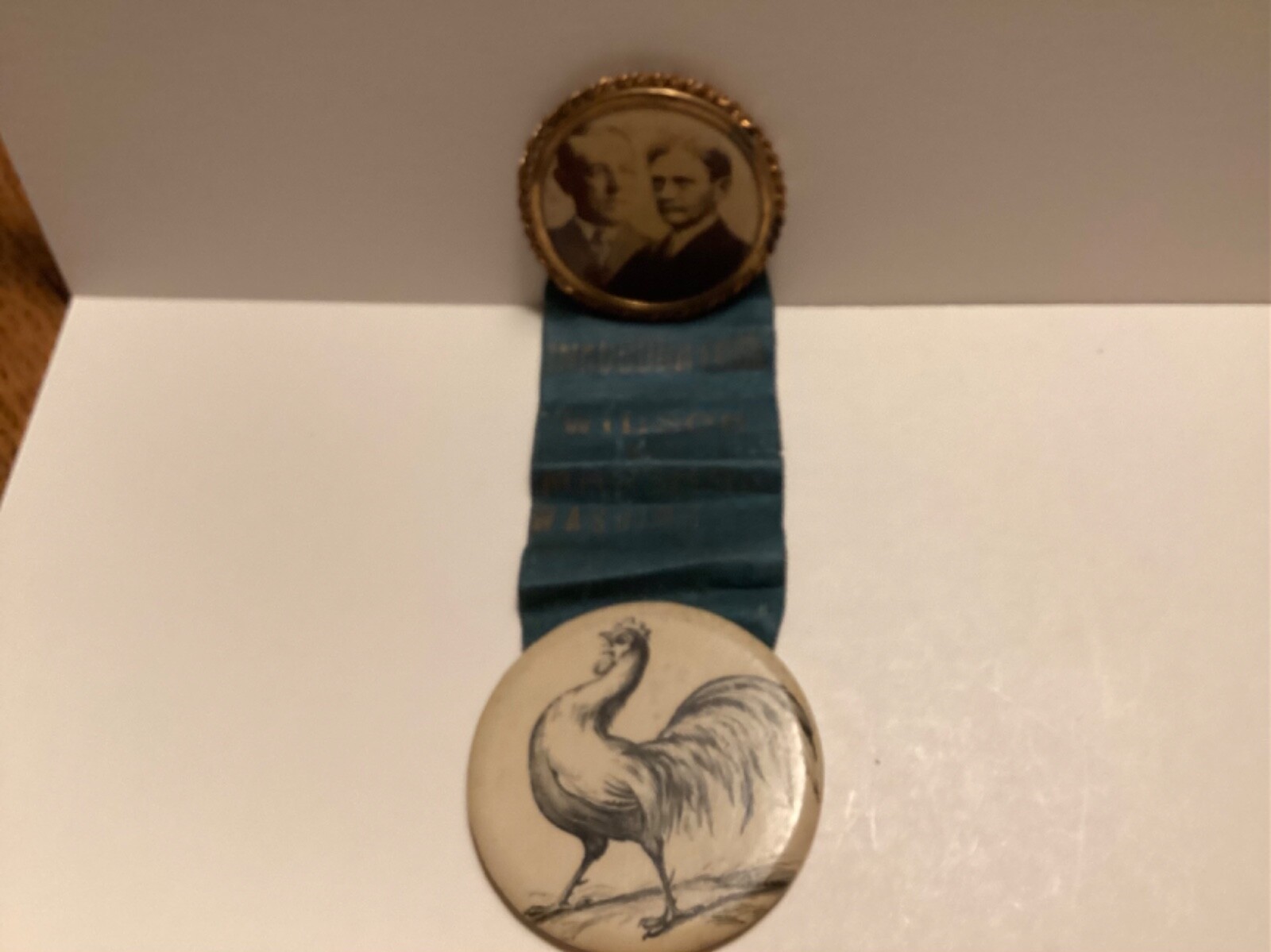 1913 WOODROW WILSON Inaugural Buttons & Ribbon 6 3/4” x 2 1/4” Unlisted Hake
