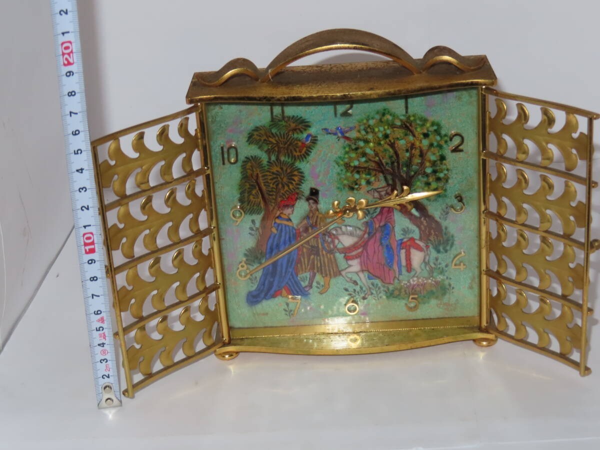 JUNK Imhof Shippo Gold Table Clock Hand-Wound Spring-Driven Very Rare Vintage