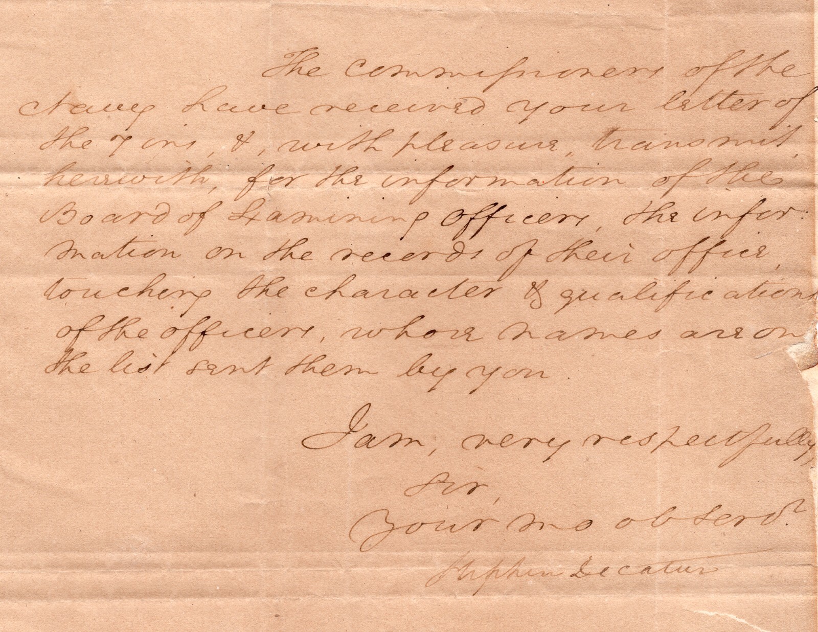 1819 Stephen Decatur **SIGNED** LS to War of 1812 Navy Commodore John Rodgers