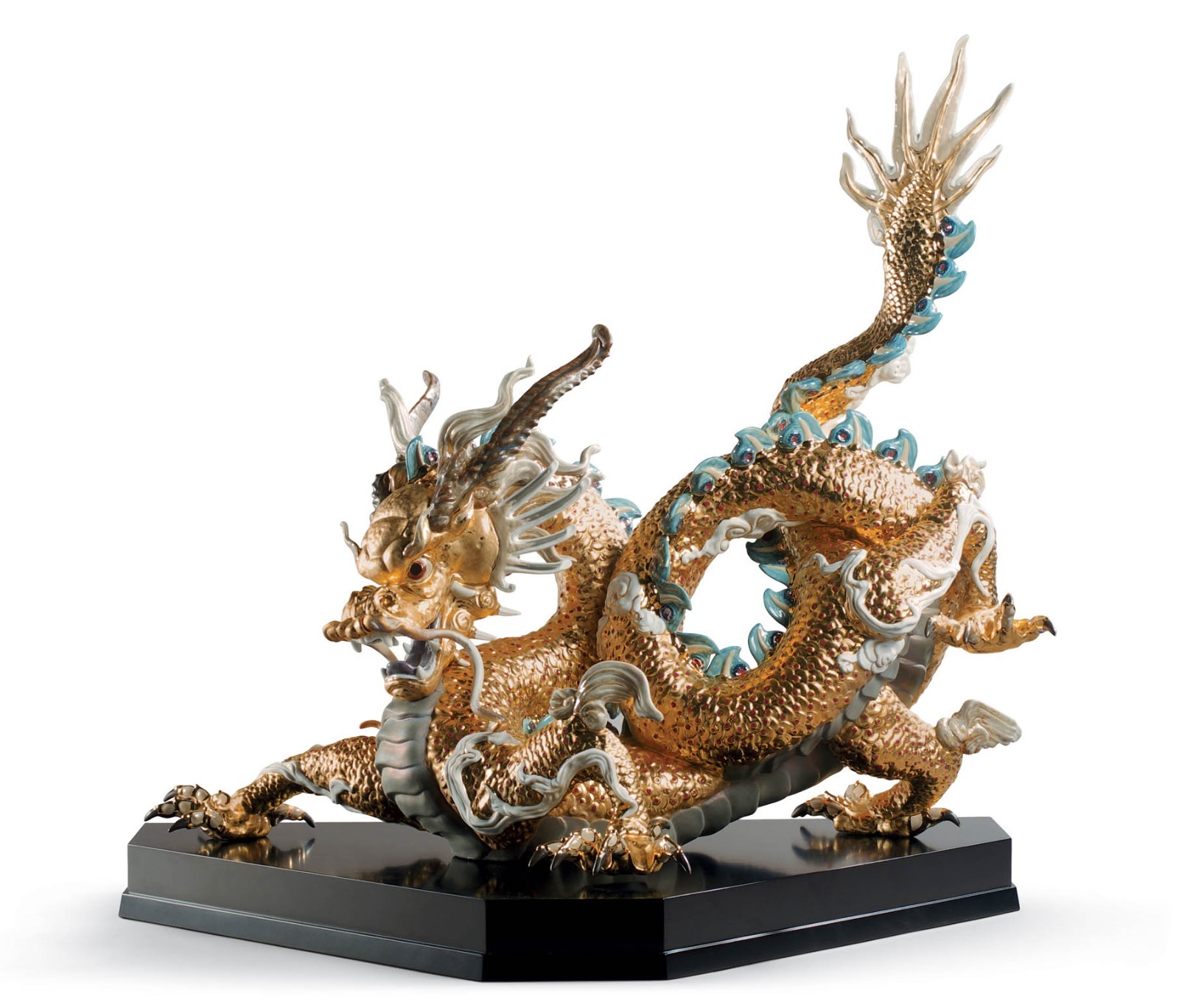 Lladro Great Dragon Golden Sculpture High Porcelain Limited 01001973 New Lladro Great Dragon Golden Sculpture High Porcelain Limited 01001973 New