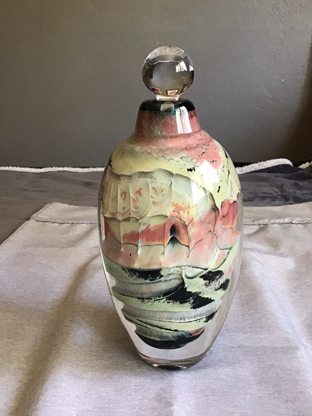 Brent Kee Young Large 10” Art Glass Perfume Bottle Fossil Series Abstract Brent Kee Young Large 10” Art Glass Perfume Bottle Fossil Series Abstract