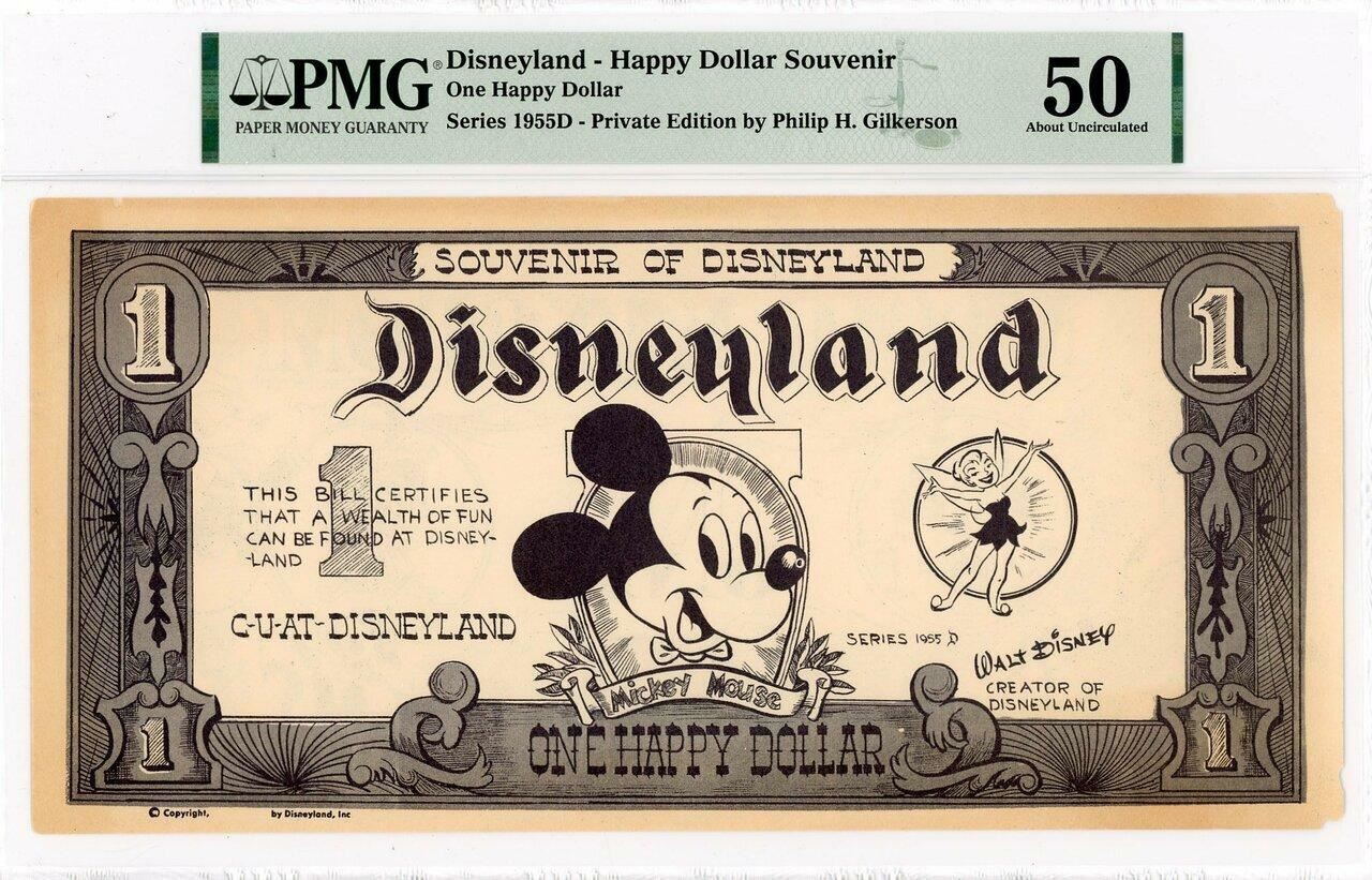 1955 D $1 Disneyland One Happy Dollar Mickey PMG 50 - Giant Disney Dollar