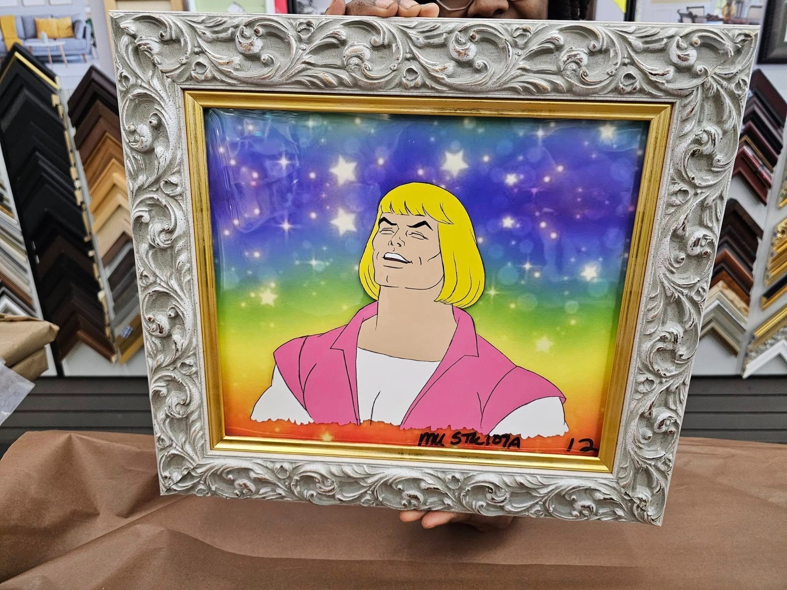 He-Man Original Production Cel - Famous Meme Laughing Prince Adam He-Man Original Production Cel - Famous Meme Laughing Prince Adam