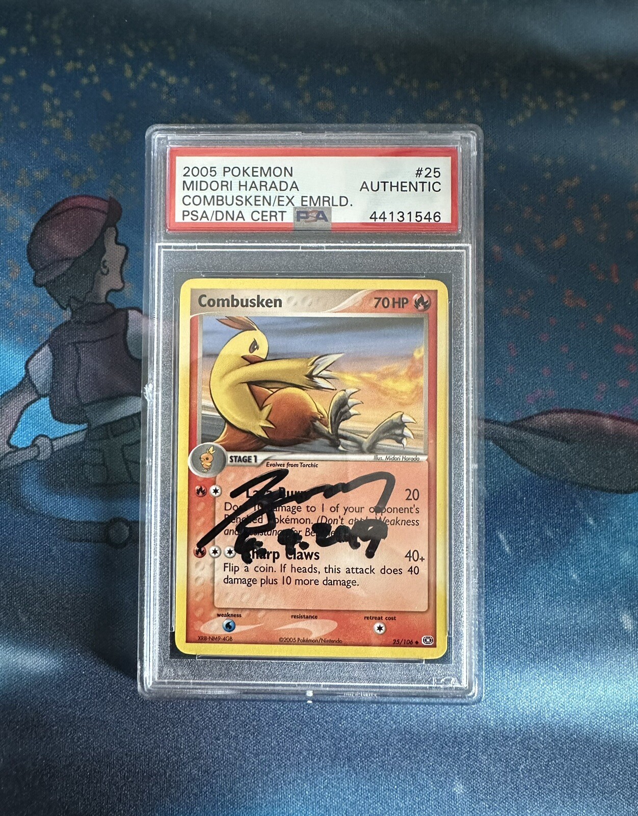 2005 Pokémon EX Emerald Combusken signed by Midori Harada. 2005 Pokémon EX Emerald Combusken signed by Midori Harada.
