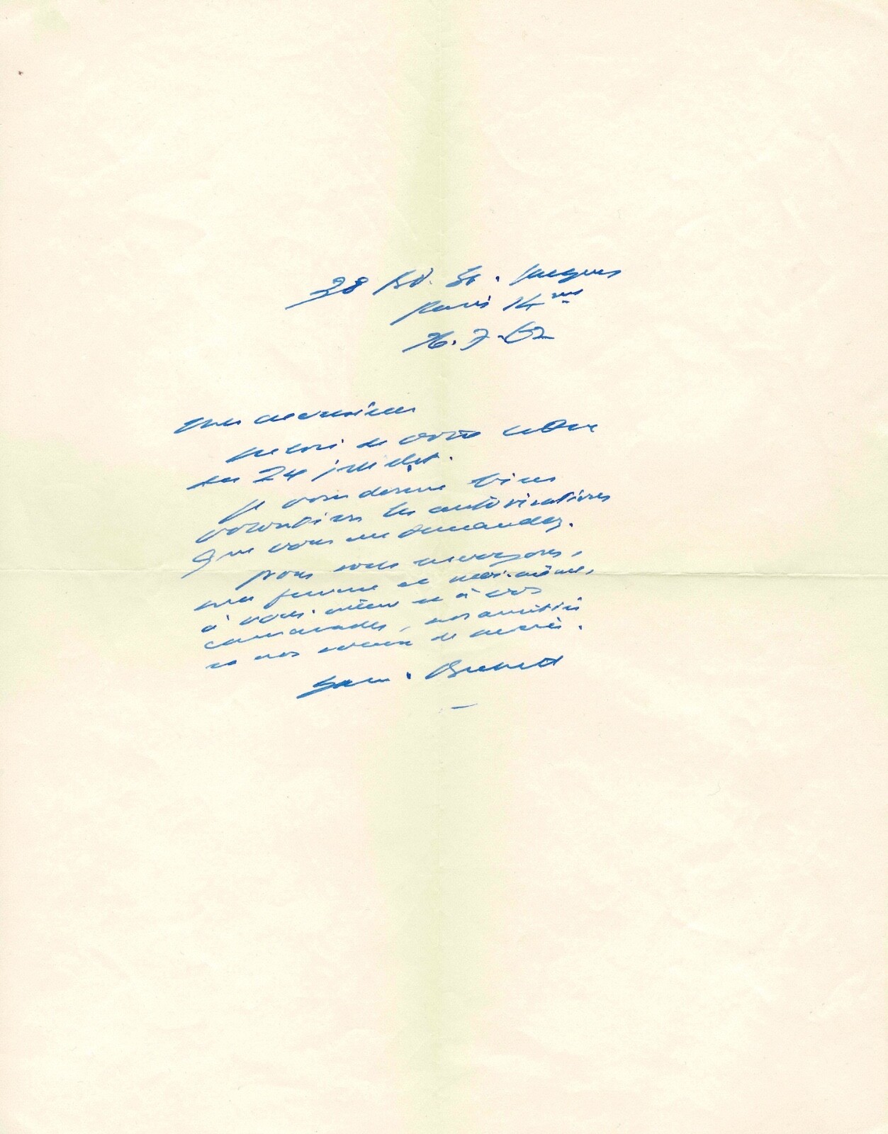 Samuel Beckett - Signed Autograph Letter to J.P. Laruy. His piece Samuel Beckett - Signed Autograph Letter to J.P. Laruy. His piece