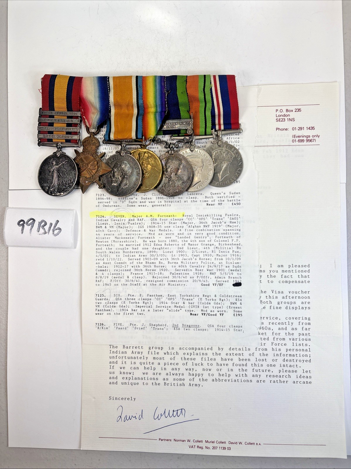 British 7-Medal Ribbon Bar Forteath Service Record Pre-WW1 to WW2 99B16 British 7-Medal Ribbon Bar Forteath Service Record Pre-WW1 to WW2 99B16