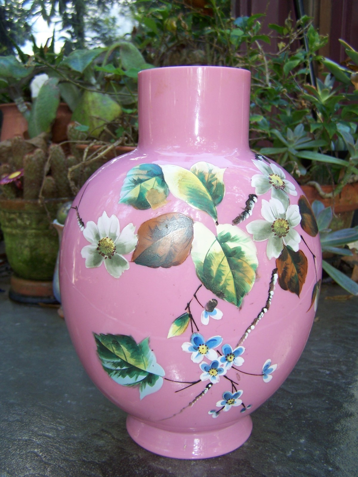 Harrach Enameled Opaline Glass Vase Chinoiserie Bohemian Pink Art Nouveau Victor Harrach Enameled Opaline Glass Vase Chinoiserie Bohemian Pink Art Nouveau Victor