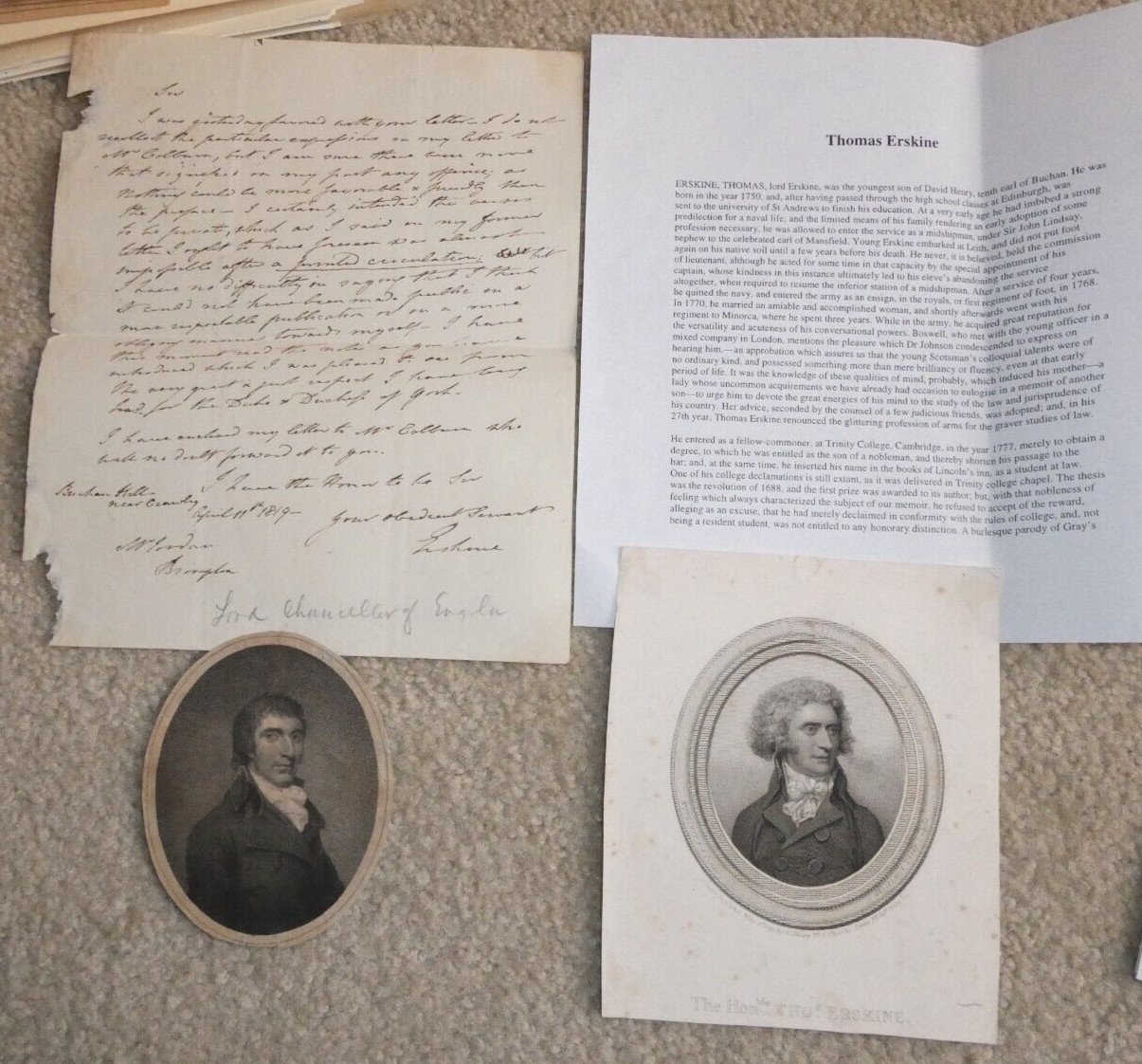 Original 1819 Signed Letter Lord Chancellor of England 1st Baron Thomas Erskine