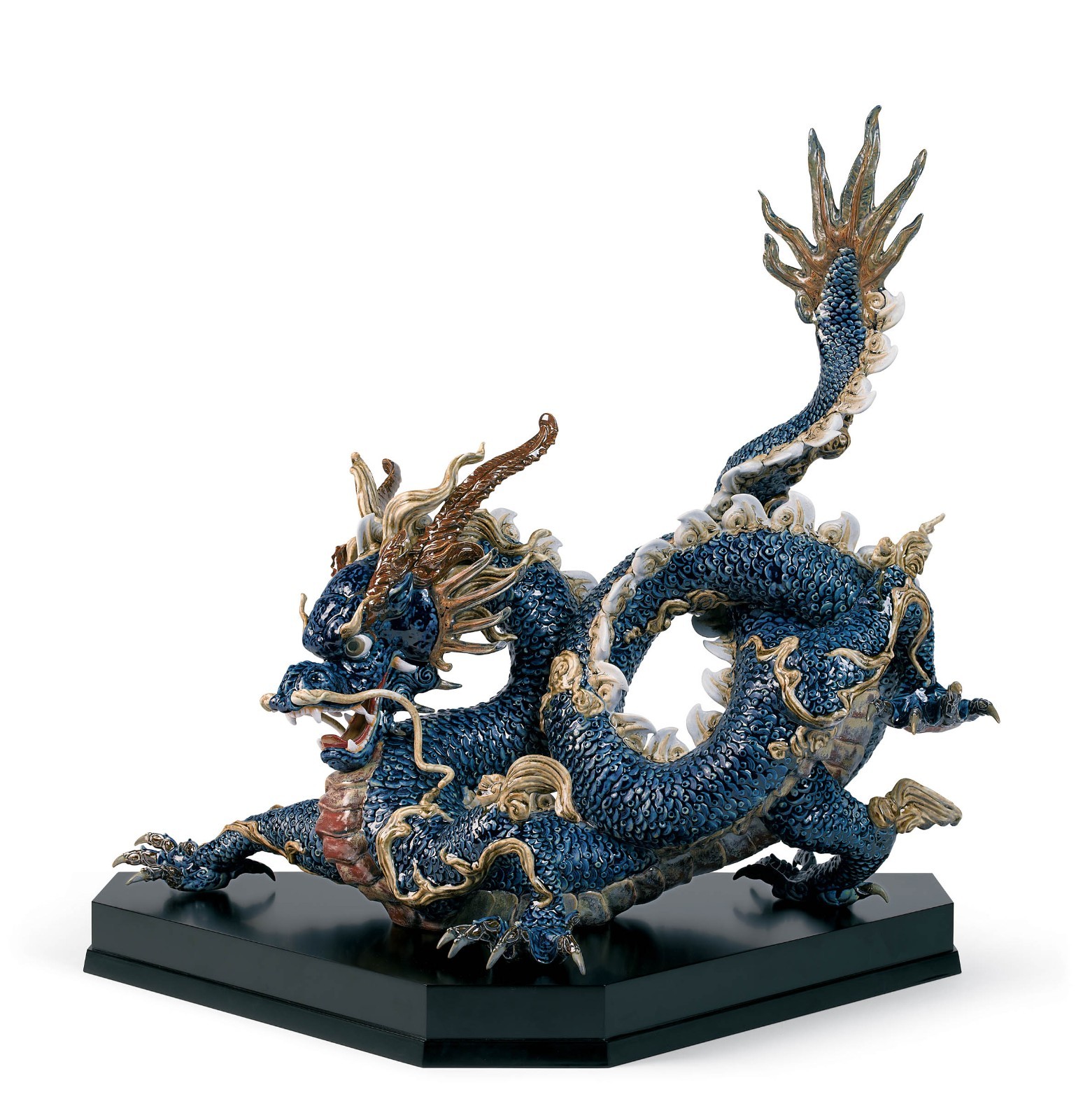 Lladro Great Dragon Blue Enamels Sculpture High Porcelain 01001935