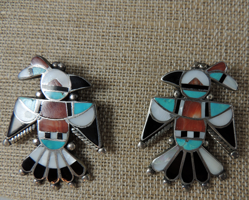 1940s-50s Zuni Myra Tucson / Myra Vacit Thunderbird Pair of Pins Mosaic Inlay 1940s-50s Zuni Myra Tucson / Myra Vacit Thunderbird Pair of Pins Mosaic Inlay