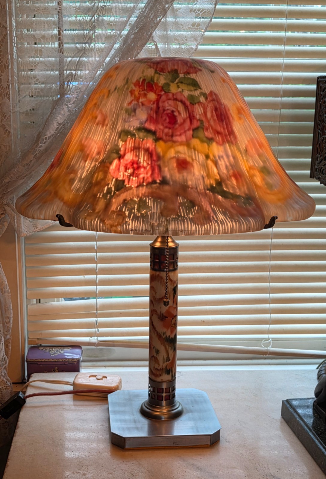 PAIRPOINT PUFFY TIVOLI LAMP SIGNED W MATCHING PILLAR BASE C-1912 GORGEOUS PAIRPOINT PUFFY TIVOLI LAMP SIGNED W MATCHING PILLAR BASE C-1912 GORGEOUS