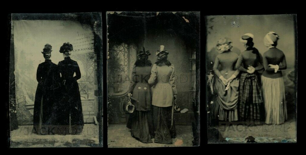 Amazing Trio Antique Tintype Photo Back Turned Away Camera Unusual Creepy Lot Amazing Trio Antique Tintype Photo Back Turned Away Camera Unusual Creepy Lot