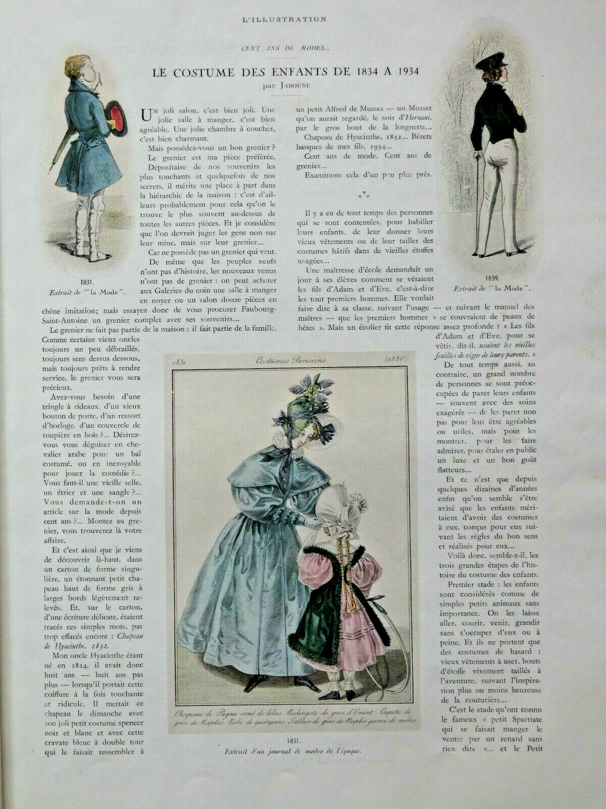 ORIGINAL PRESS ARTICLE FROM 1934 CHILDREN'S COSTUME FROM 1834 TO 1934 - 6 PAGES ORIGINAL PRESS ARTICLE FROM 1934 CHILDREN'S COSTUME FROM 1834 TO 1934 - 6 PAGES