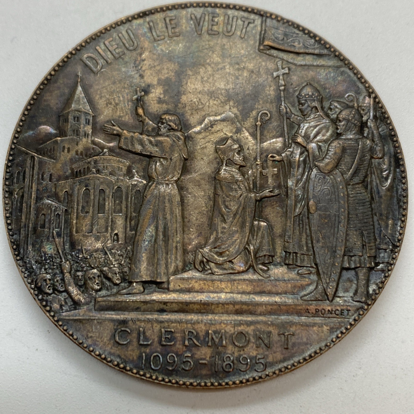 Antique 1895 French Copper Pope Urban Council of Clermont Holy Crusade Medal 2 Antique 1895 French Copper Pope Urban Council of Clermont Holy Crusade Medal 2
