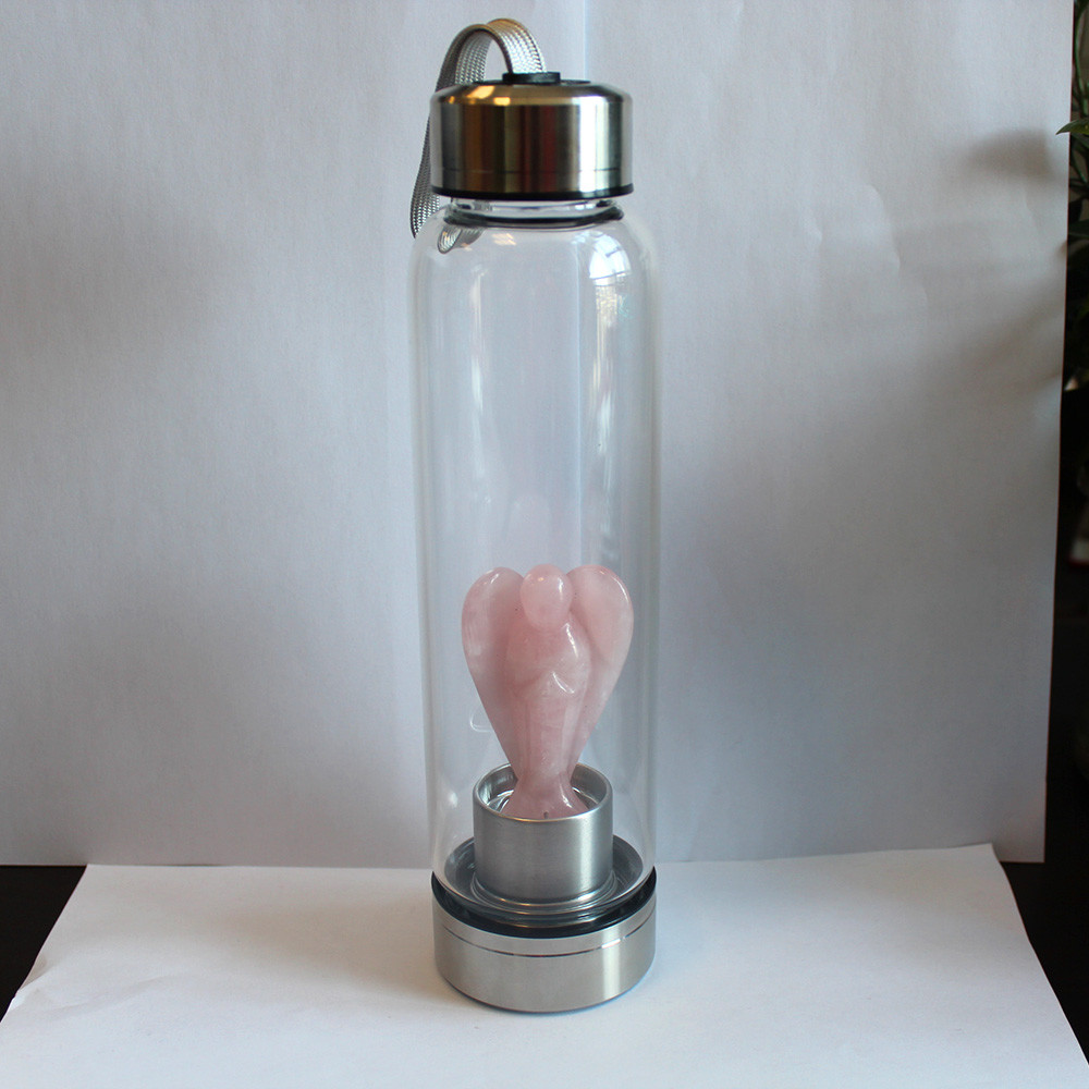 Natural Crystal Quartz Angel Healing Water Bottle Point Wand Infused Elixir Cup Natural Crystal Quartz Angel Healing Water Bottle Point Wand Infused Elixir Cup