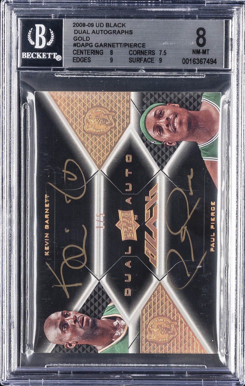 2008-09 UD BLACK DUAL AUTOS GOLD #DAPG GARNETT/PIERCE BGS 8 2008-09 UD BLACK DUAL AUTOS GOLD #DAPG GARNETT/PIERCE BGS 8