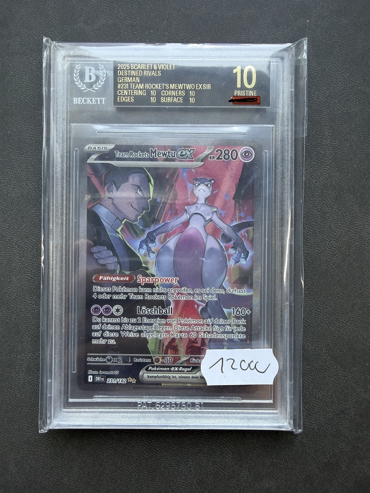 Pokemon Team Rocket's Mewtwo ex 231/182 Special Illustration Rare BGS 10 German Pokemon Team Rocket's Mewtwo ex 231/182 Special Illustration Rare BGS 10 German