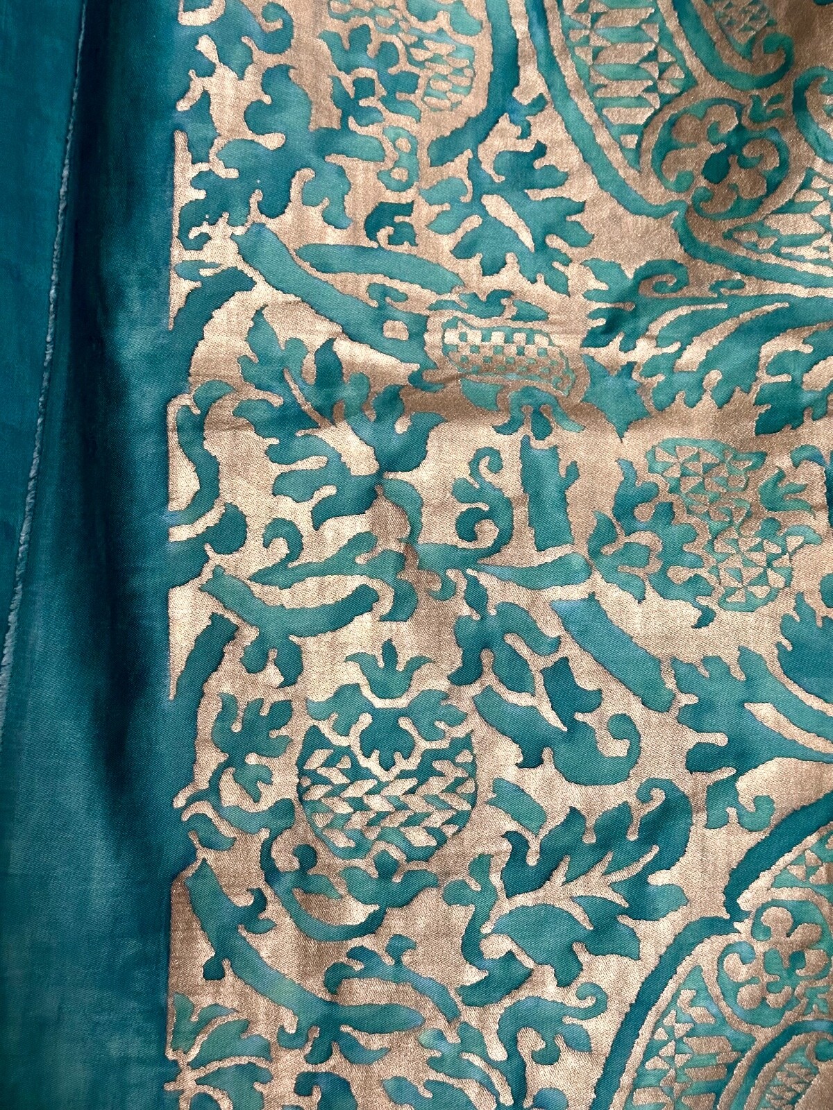 FORTUNY Vintage Blue/Green Pale Gold Classic “ Orsini “ Pattern Textile