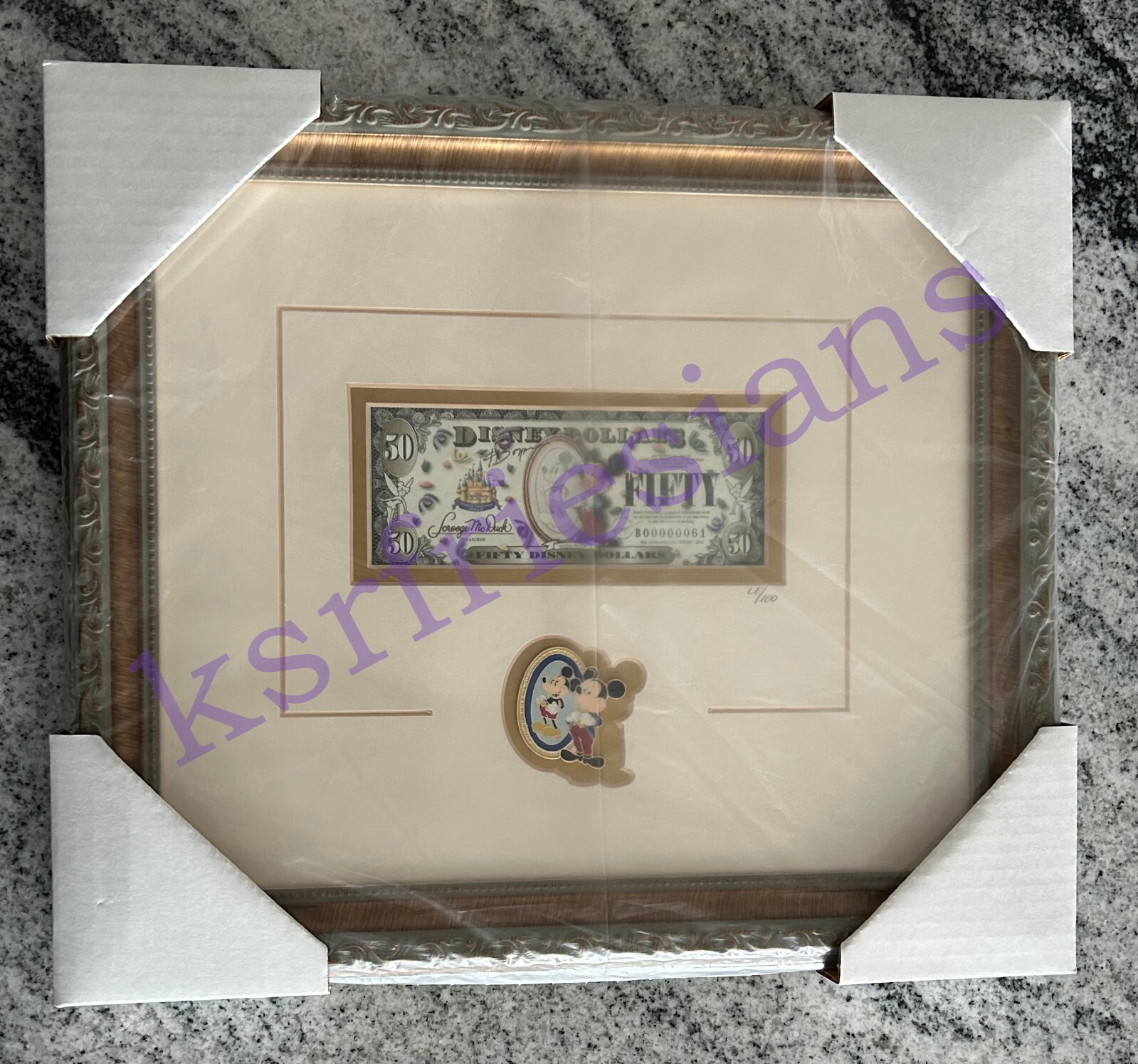 2005 $50 DISNEY DOLLAR & PIN FRAMED AUTOGRAPHED B00000061 SIGNED BOYER LE 100