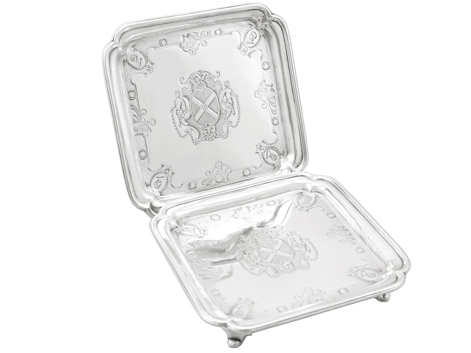 Britannia Standard Silver Salvers by Paul de Lamerie Antique George II 1731 Britannia Standard Silver Salvers by Paul de Lamerie Antique George II 1731