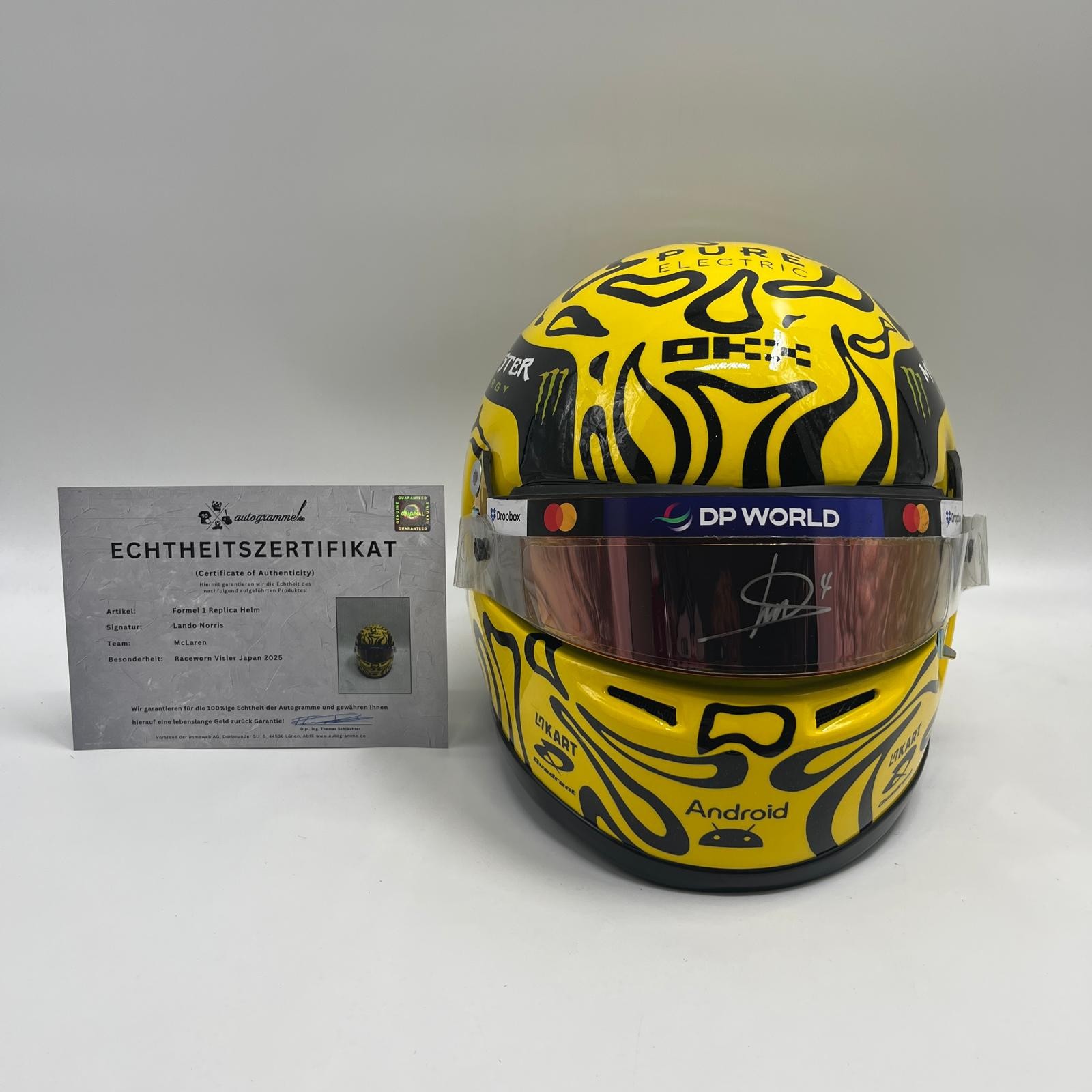 Lando Norris Formula 1 Raceworn Helmet Visor With Signature Japan GP 2025 Lando Norris Formula 1 Raceworn Helmet Visor With Signature Japan GP 2025