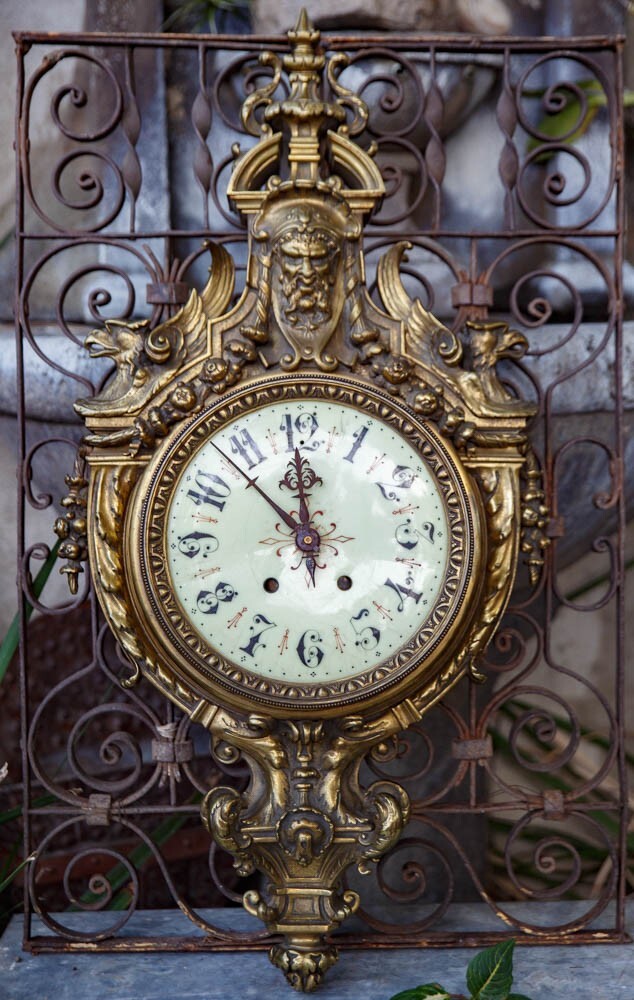 Rare French Gilt Bronze Louis XVI Neoclassic Cartel Clock Devil Satyr Style
