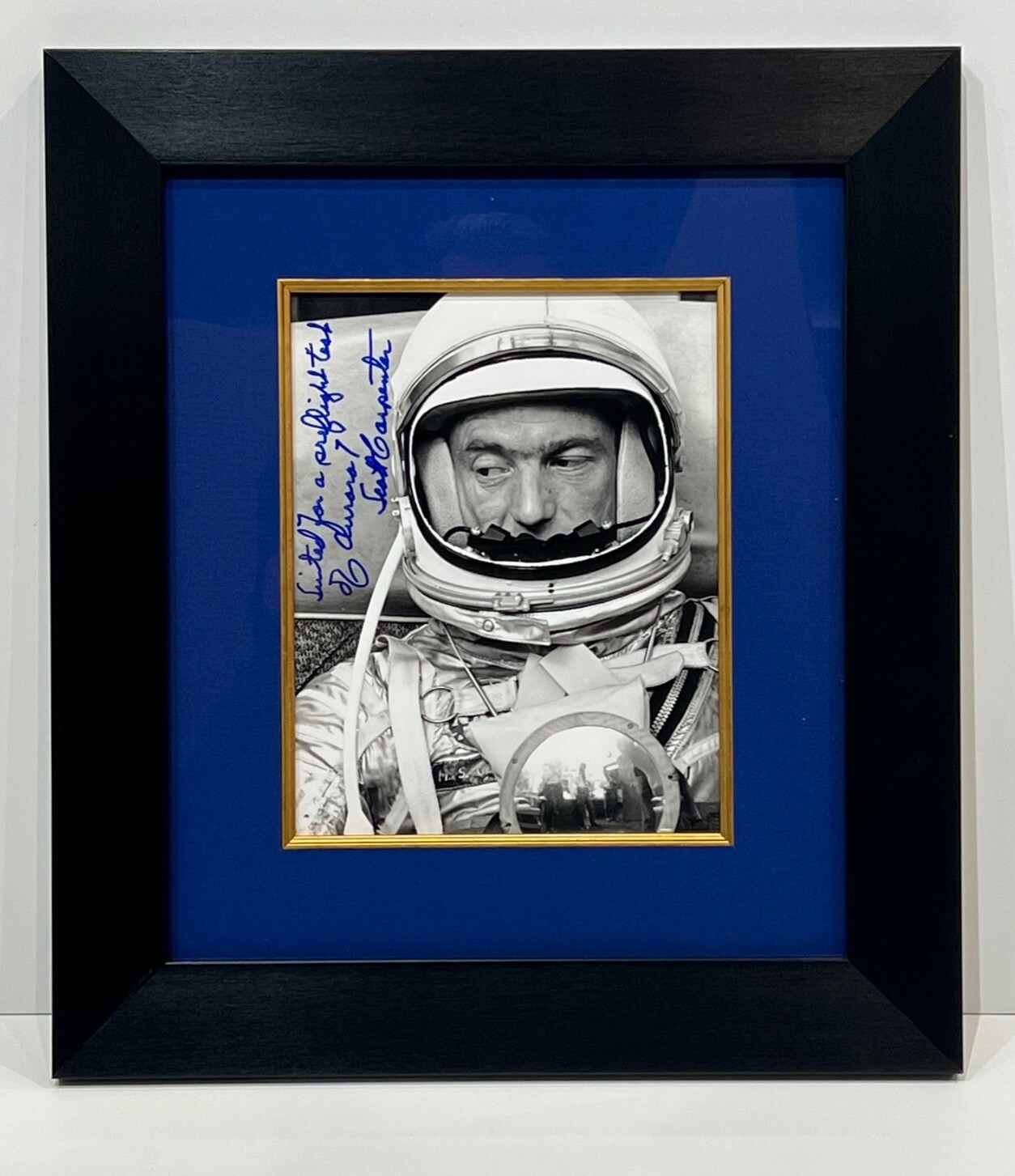 HAND-SIGNED AND INSCRIBED SCOTT CARPENTER SPACE SUIT PHOTOGRAPH