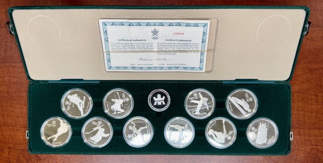 Silver Complete 10-Coin 1988 Calgary Winter Olympics Sterling Silver Set - Num
