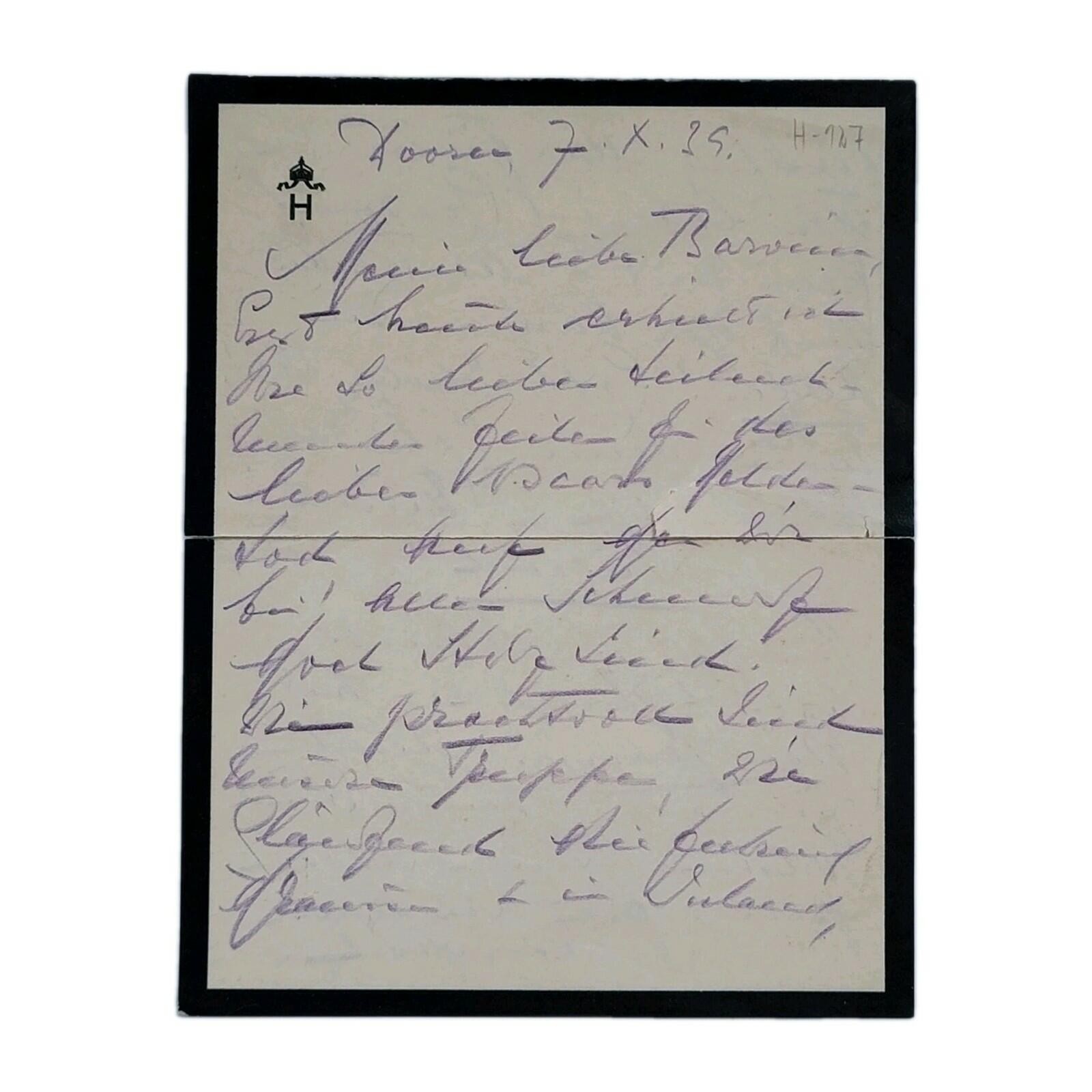 Empress Hermine Signed Handwritten Royal Letter Kaiser Wilhelm II German Royalty Empress Hermine Signed Handwritten Royal Letter Kaiser Wilhelm II German Royalty
