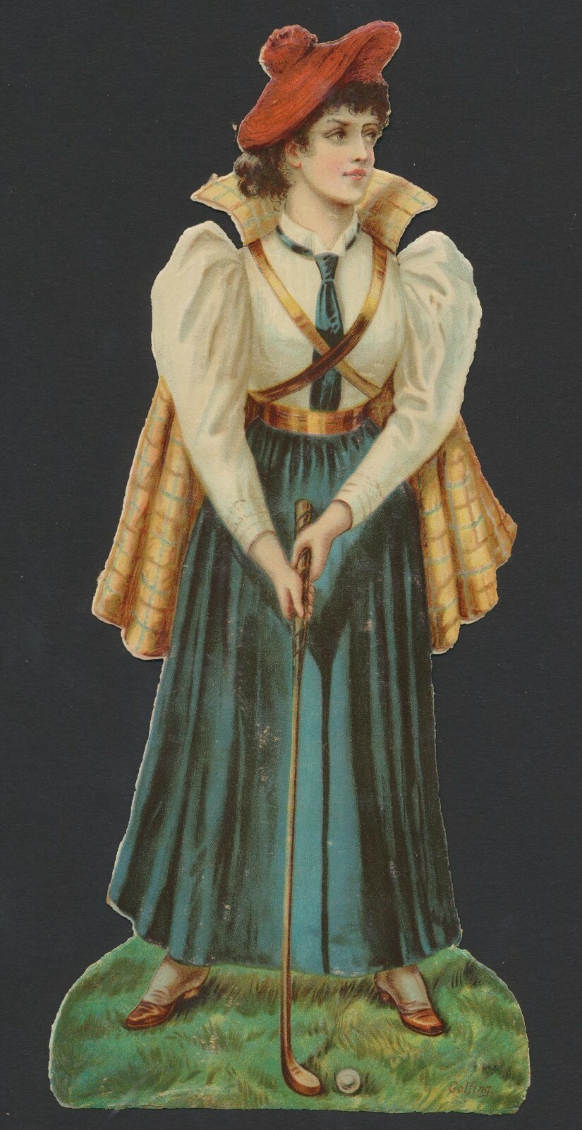 1880's LADIES GOLF Large Chromo-Lithograph Victorian Die-Cut/Advertising Piece 1880's LADIES GOLF Large Chromo-Lithograph Victorian Die-Cut/Advertising Piece