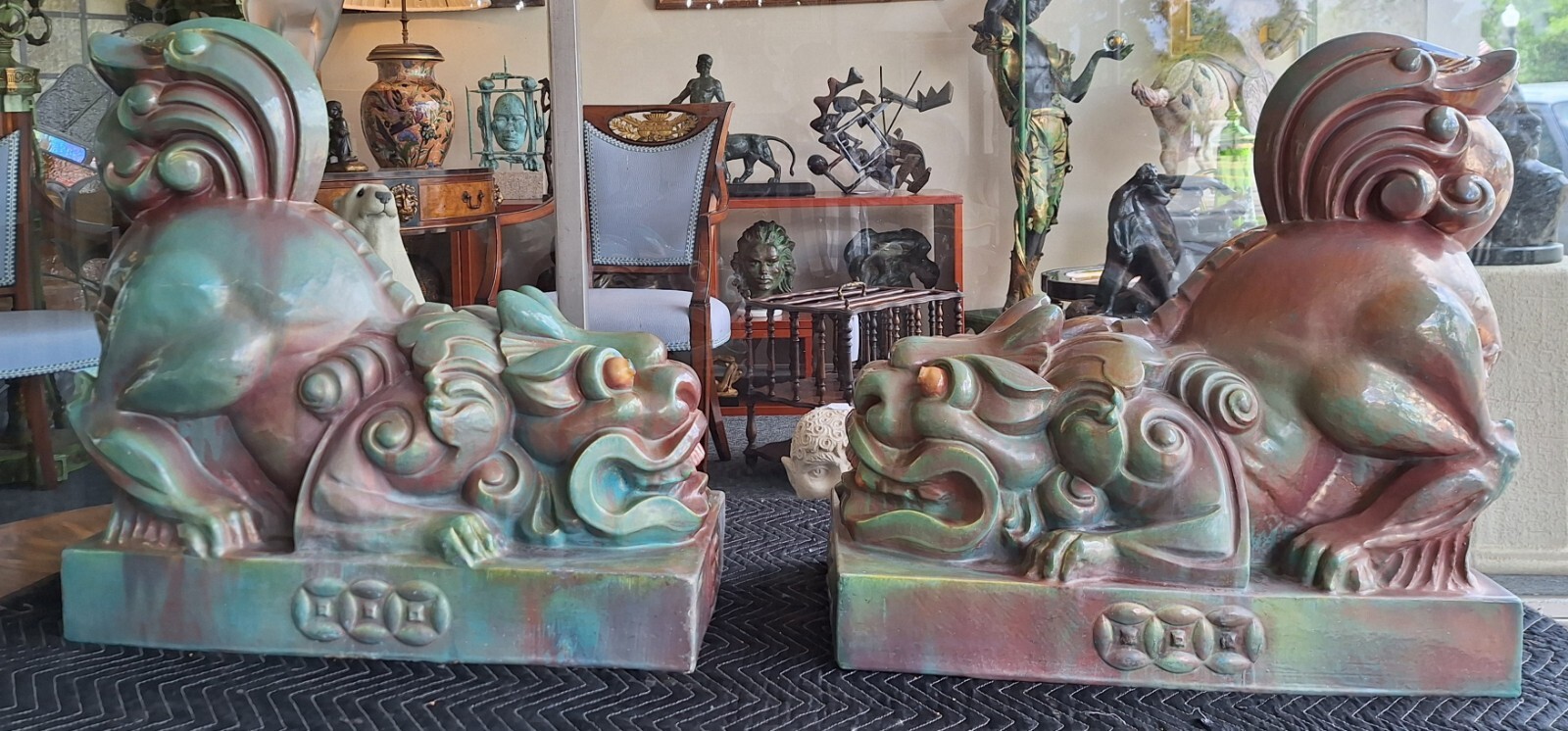 Pr. Of 1920's Clay / Terra Cotta Chinese Art Deco Foo Dragons Or Dogs Mint Pr. Of 1920's Clay / Terra Cotta Chinese Art Deco Foo Dragons Or Dogs Mint