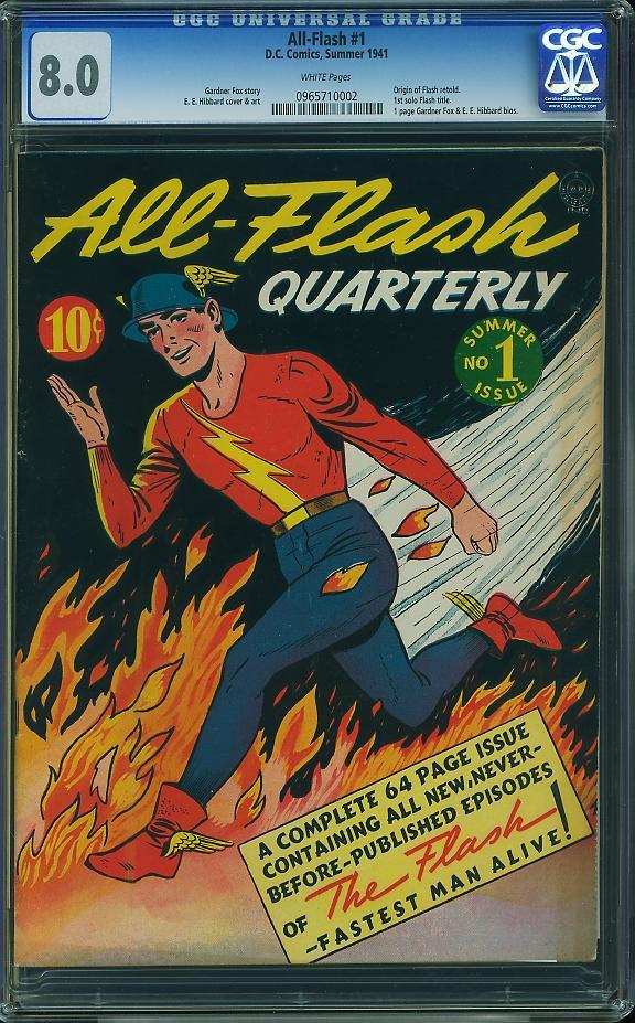 All Flash #1 CGC 8.0 DC 1941 WHITE pages Origin Golden Age Classic D6 962 cm