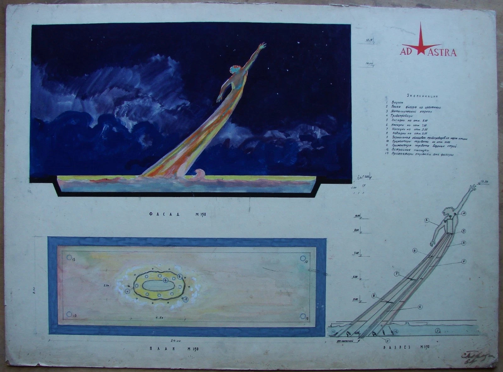 Ukrainian Soviet USSR Painting fountain monument statue K. Tsiolkovsky space Ukrainian Soviet USSR Painting fountain monument statue K. Tsiolkovsky space