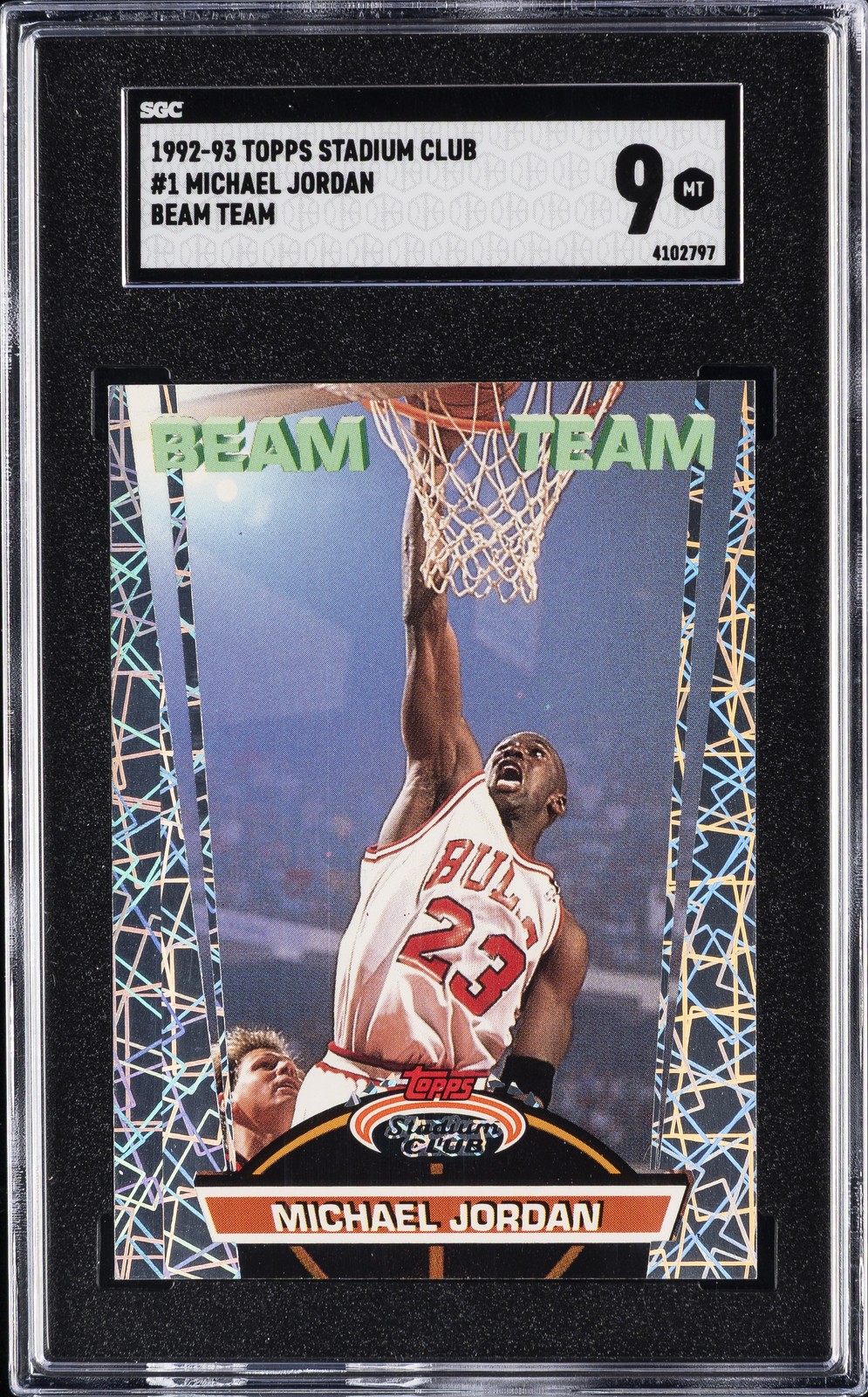 1992-93 TOPPS STADIUM CLUB BEAM TEAM #1 MICHAEL JORDAN SGC 9 1992-93 TOPPS STADIUM CLUB BEAM TEAM #1 MICHAEL JORDAN SGC 9