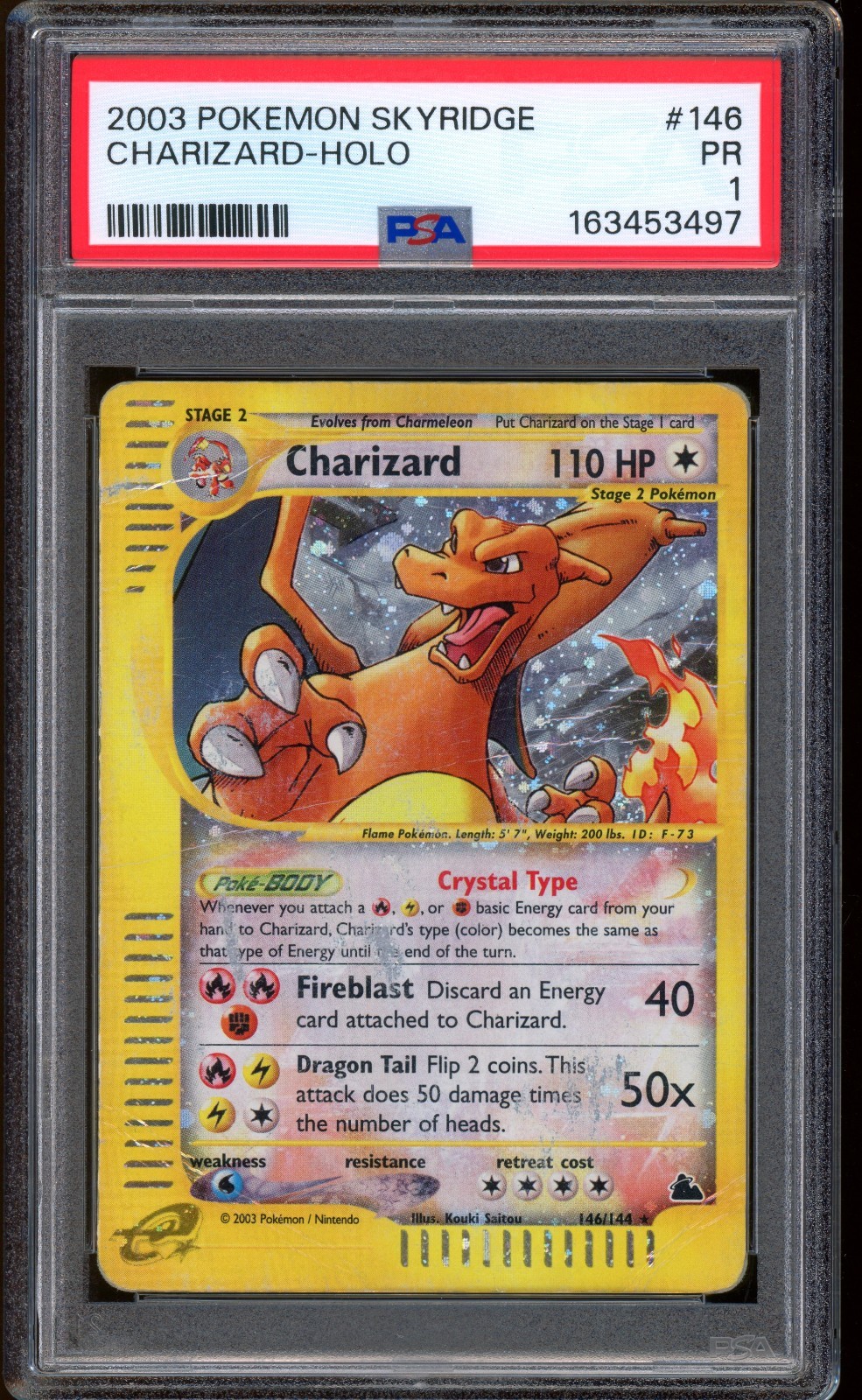 2003 Pokemon Crystal Charizard Skyridge Rare Holo #146 PSA 1 PR