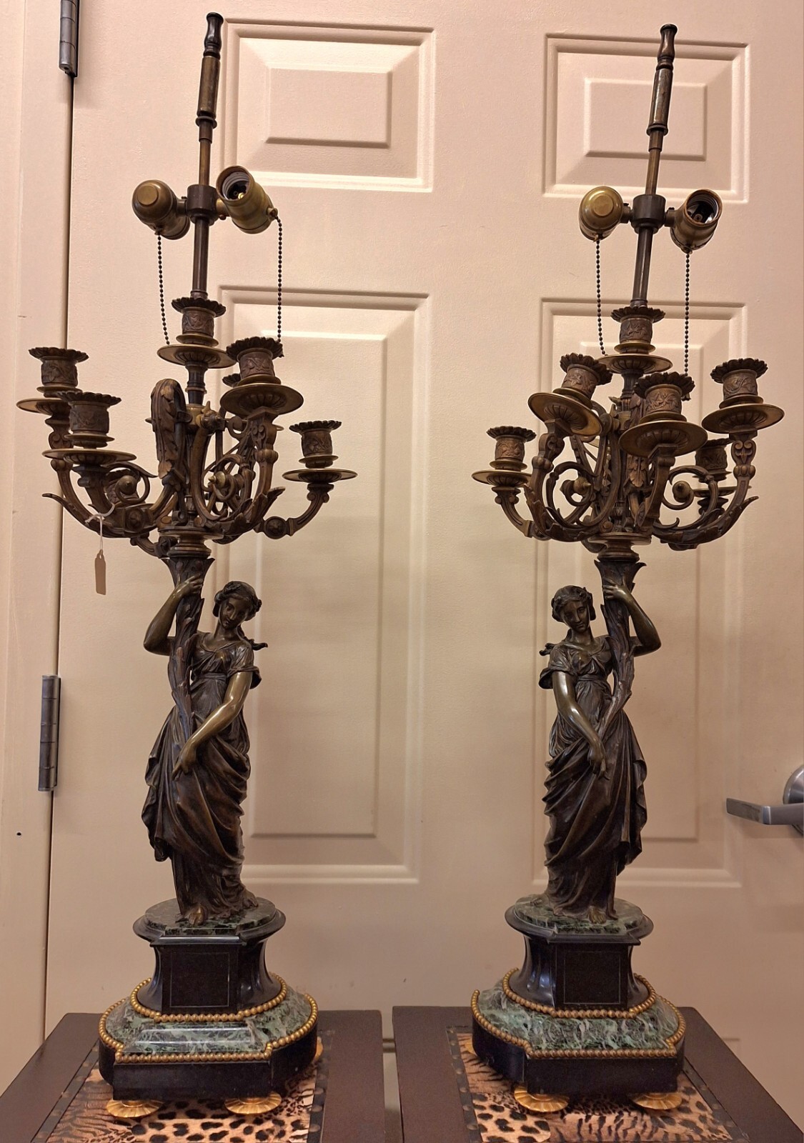 Rare Pr. Of French Early 19th Cc Bronze Ormolu & Marble Candleabras Rare Pr. Of French Early 19th Cc Bronze Ormolu & Marble Candleabras