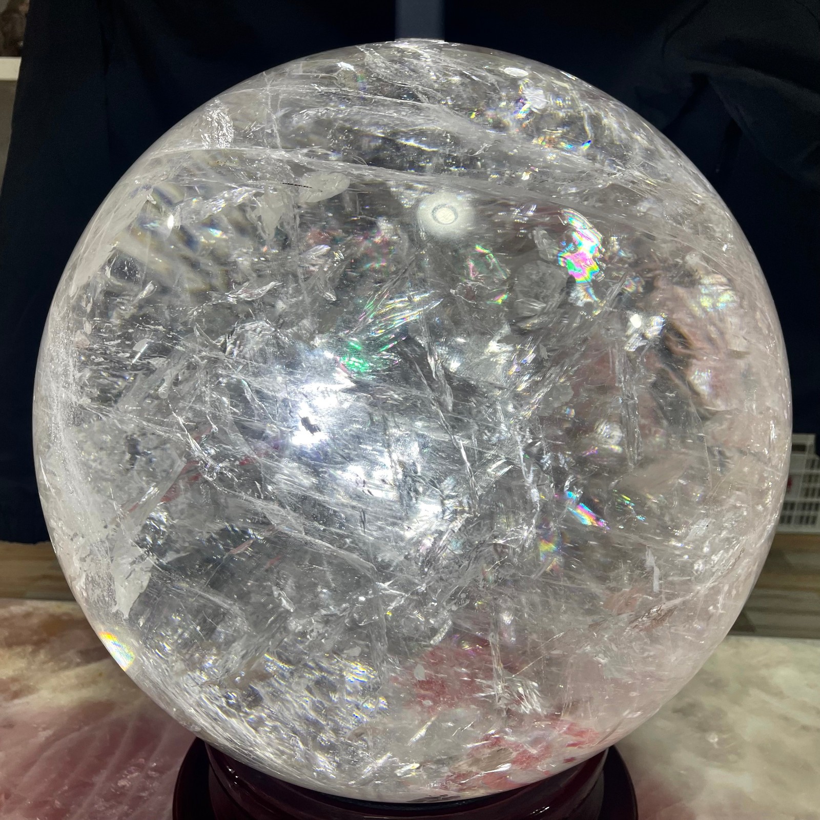173LB Natural High quality Rainbow clear crystal big ball Quartz Crystal Sphere