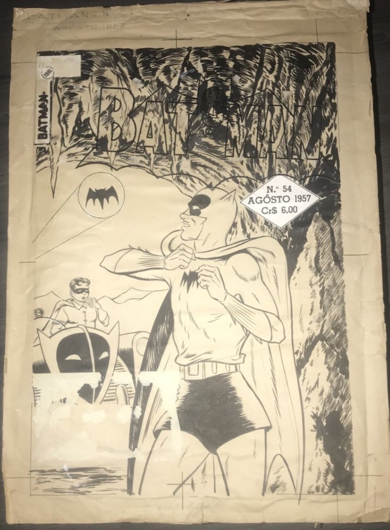 BATMAN ROBIN BATMOBILE BATALFRED DC COMICS COVER PUBLISHED ORIGINAL ART 1957