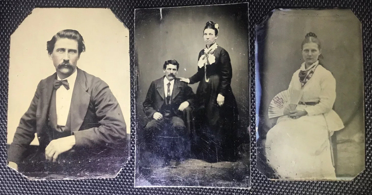 Rare Antique Lot of Doc Holliday and Common Law Wife Kate 3 Portrait Tintypes