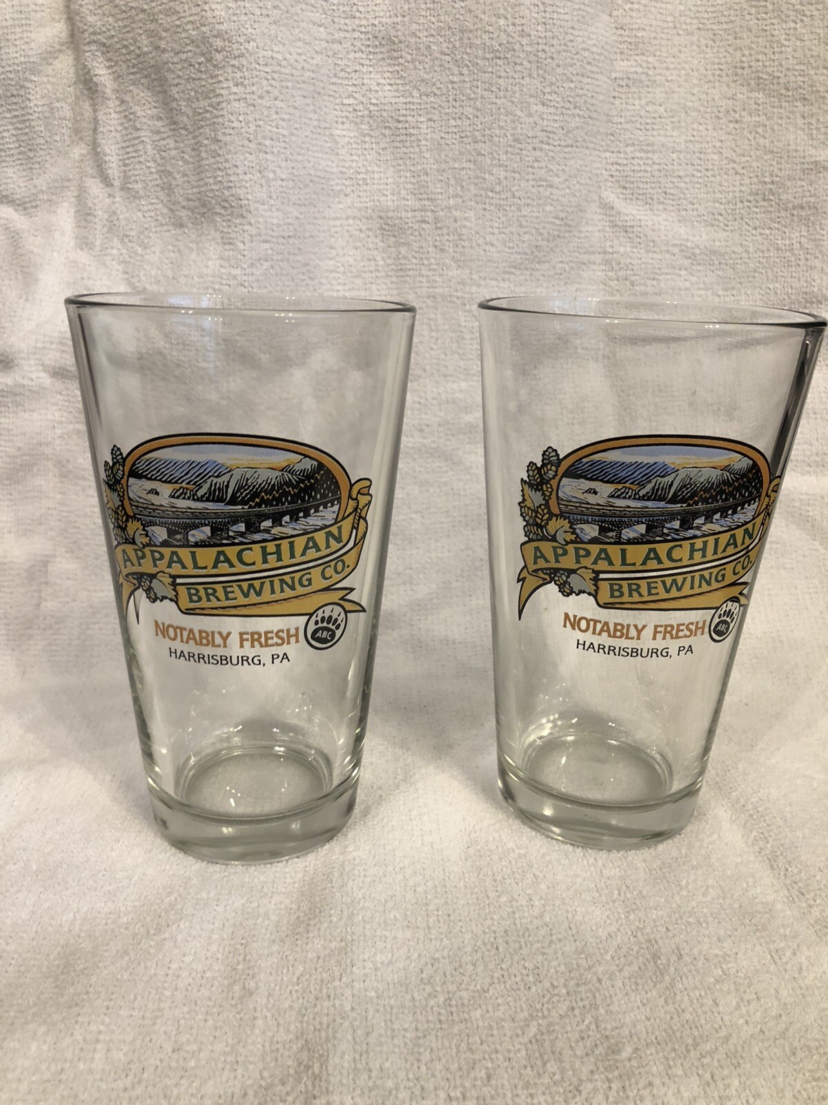 2 -APPALACHIAN BREWING COMPANY NOTABLY FRESH Pint Glasses V 2 -APPALACHIAN BREWING COMPANY NOTABLY FRESH Pint Glasses V