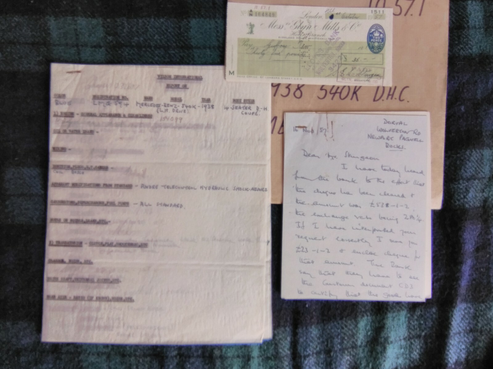 Mercedes-Benz 540K part of missing history file, chassis 232697 Erdmann & Rossi