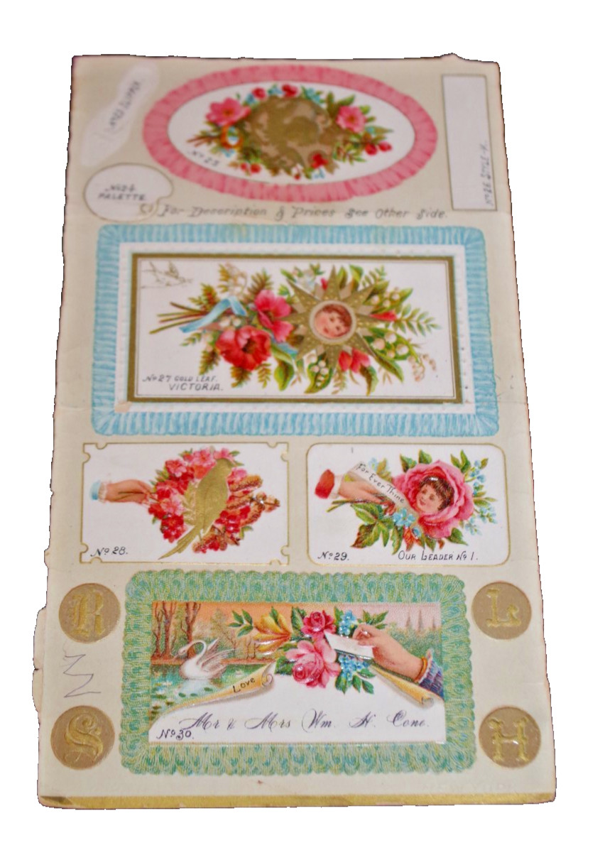 Victorian Gold Beveled Edge Calling Card Sample Sheet 1880s Berlin Scrap Chromo