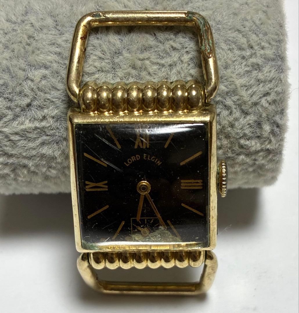 Lord Elgin Black Dial Manual Wind Men's Watch 14KGF Vintage Working Lord Elgin Black Dial Manual Wind Men's Watch 14KGF Vintage Working