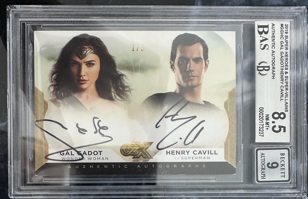2019 CZX Super Heroes Gal Gadot Wonder Woman Henry Cavill Superman Auto /5 BGS 9