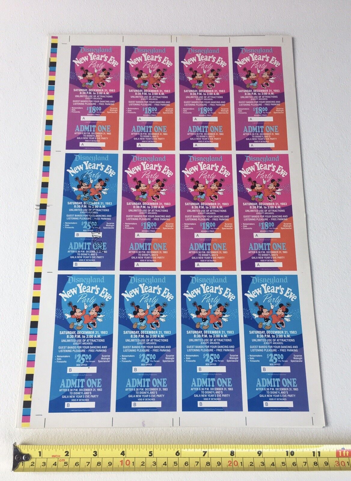 Vintage Disneyland New Year’s Eve 1983 Uncut Printer Proof Ticket Sheet- Rare