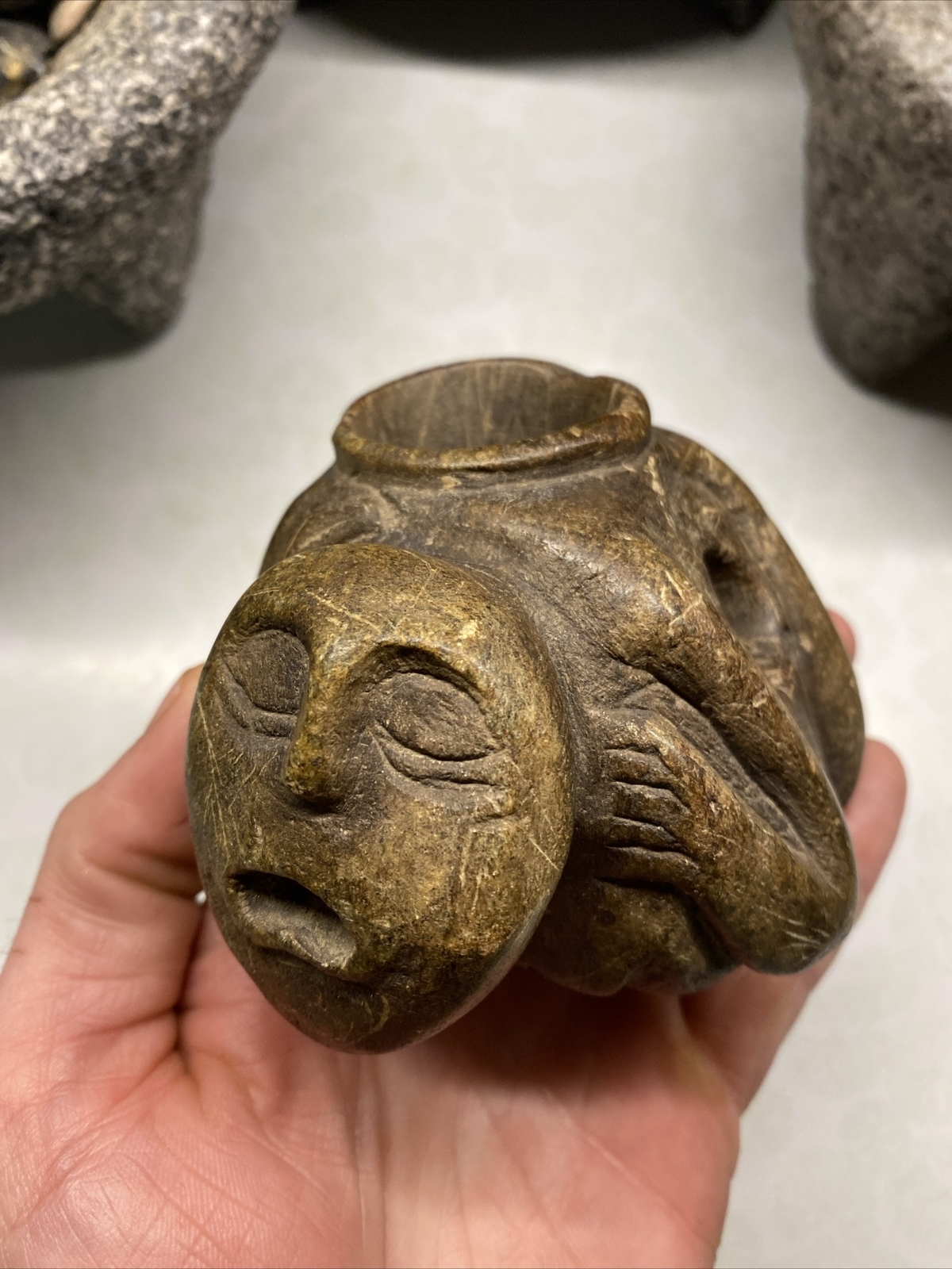 MLC s4324 Big Female Birthing Stone Effigy Indian Pipe North Carolina Artifact MLC s4324 Big Female Birthing Stone Effigy Indian Pipe North Carolina Artifact